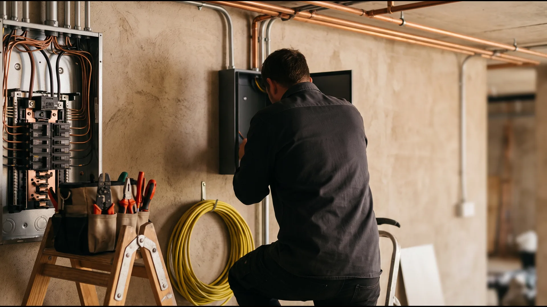 Un electricista revisa la conexión de un cargador de pared